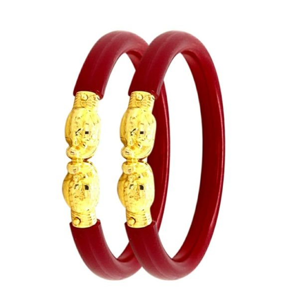 fcity.in - Set Of 2 Traditional Women Goldplated Shakha Pola Red Bangles /