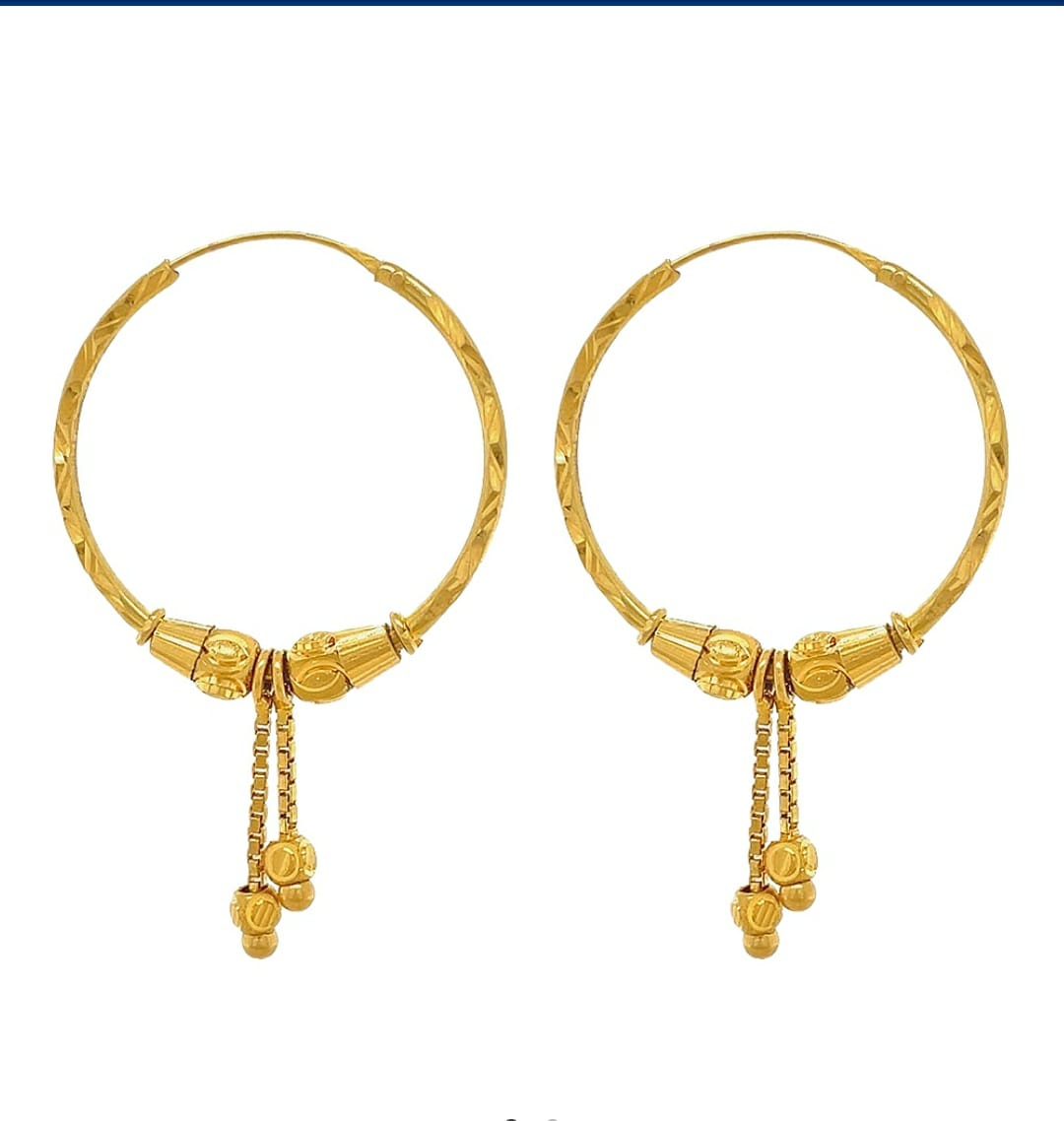 22k Yellow Gold Hoop Earrings Bali Earrings , Huggies , Handmade Yellow Gold  Earrings With Dangling Bell and Beads, Indian Gold Earrings - Etsy